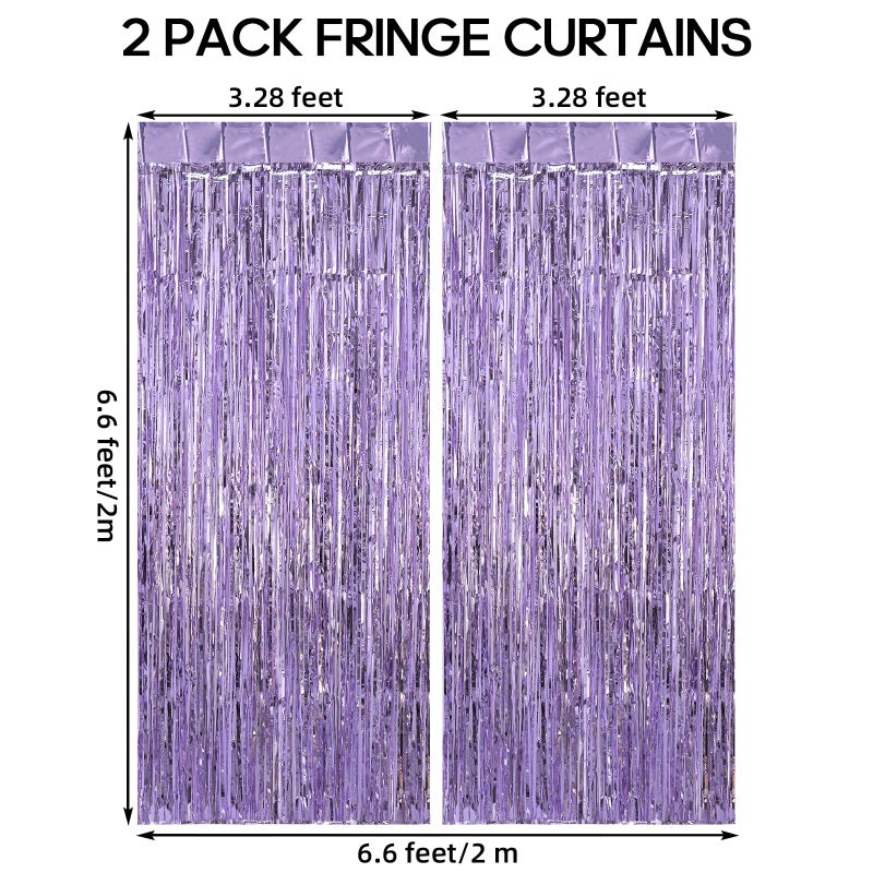 TOTAFAM 2 Pack Fringe Curtains Backdrops, Foil Fringe Curtains, Door Streamers for Birthday Wedding Bridal Shower Holiday Graduation Party Decorations, Photo Booth Backdrops Light Purple - Image 3